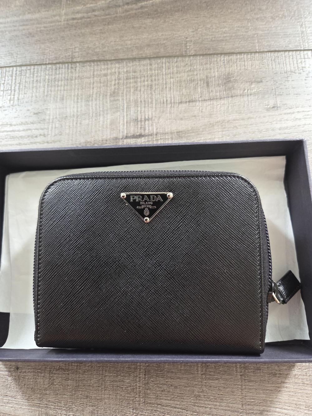 Prada Black Saffiano Leather Zip Wallet - Picture 7 of 7